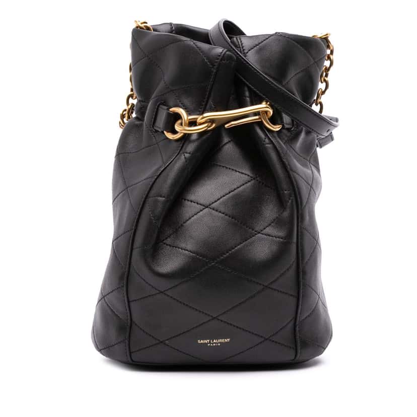 Saint Laurent Lambskin Le Maillon Hook Bucket Bag Black Leather Good condition - Front View