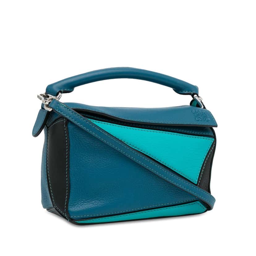 Loewe Mini Tricolor Calfskin Puzzle Satchel Blue Leather Good condition - Back View