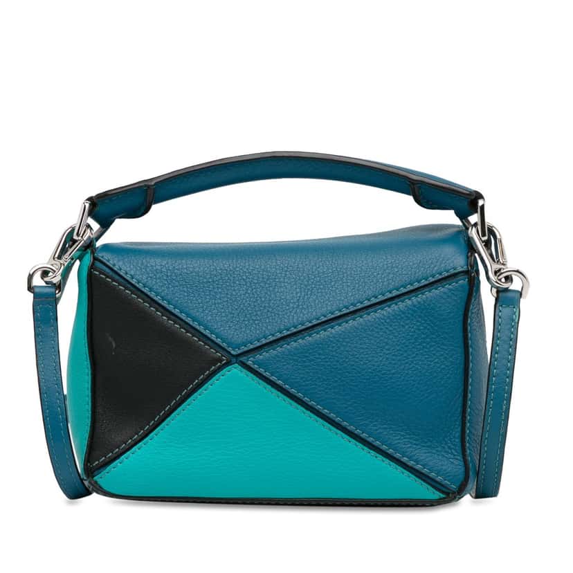 Loewe Mini Tricolor Calfskin Puzzle Satchel Blue Leather Good condition - Model View