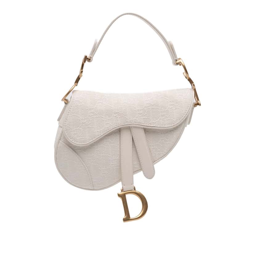 Dior Mini Oblique Canvas Saddle Bag White Canvas Good condition - Front View