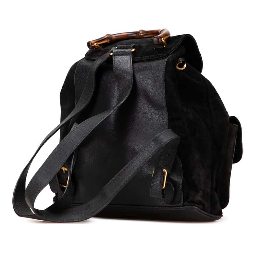 Gucci Suede Bamboo Backpack Black Leather Good condition - Back View