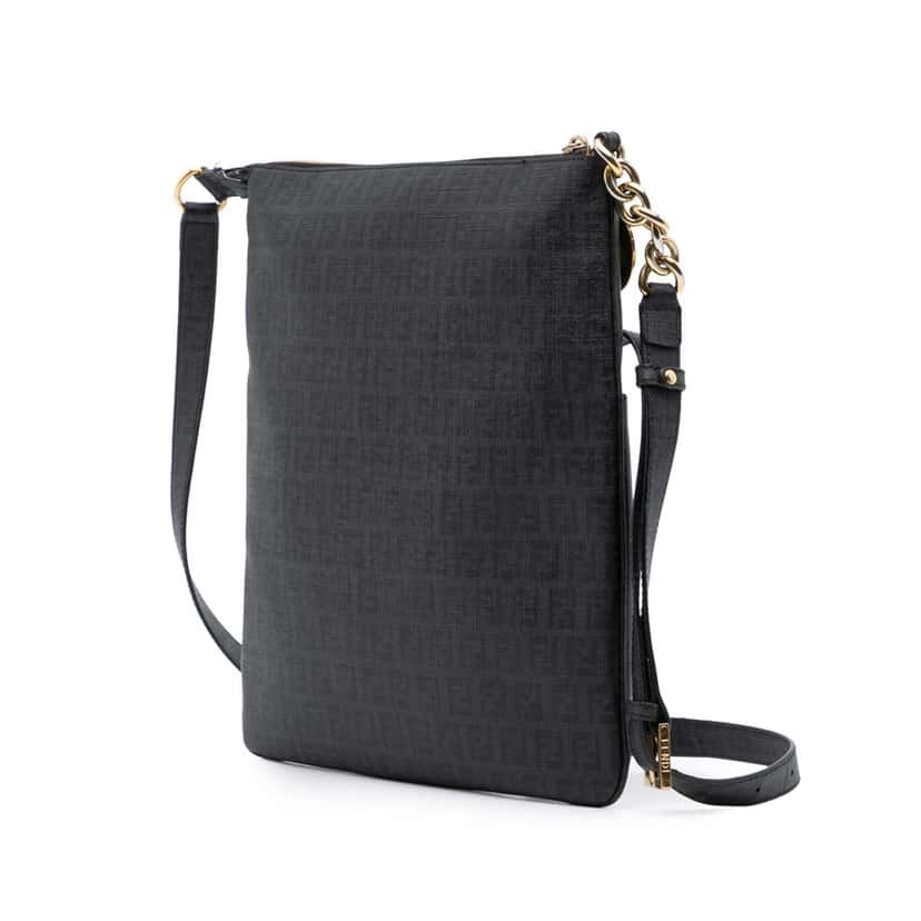 Fendi Zucchino Coated Canvas Charm Zip Crossbody Black Canvas Good condition - Back View
