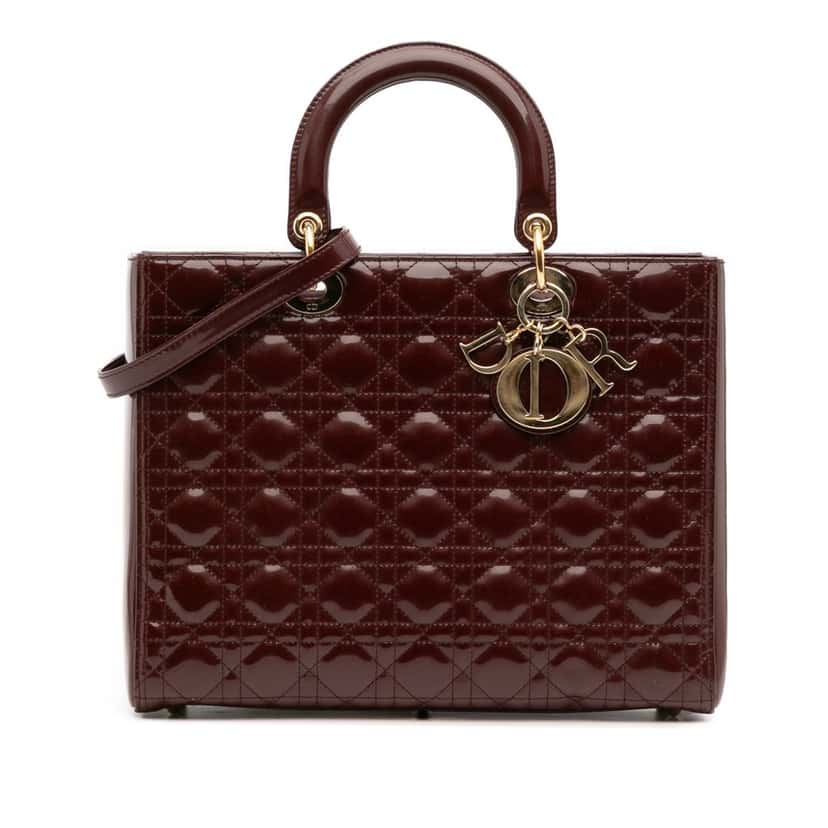 Dior Large Patent Cannage Lady Dior Red Leather Good condition - Front View