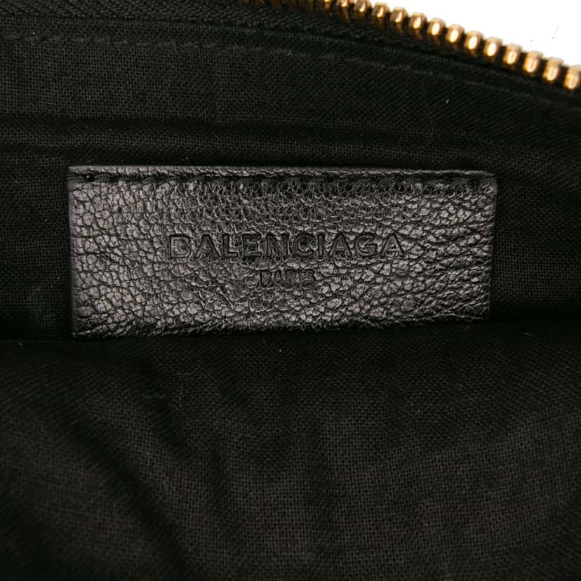 Balenciaga Chevre Motocross Metallic Edge Clutch Black Leather Good condition - Box View