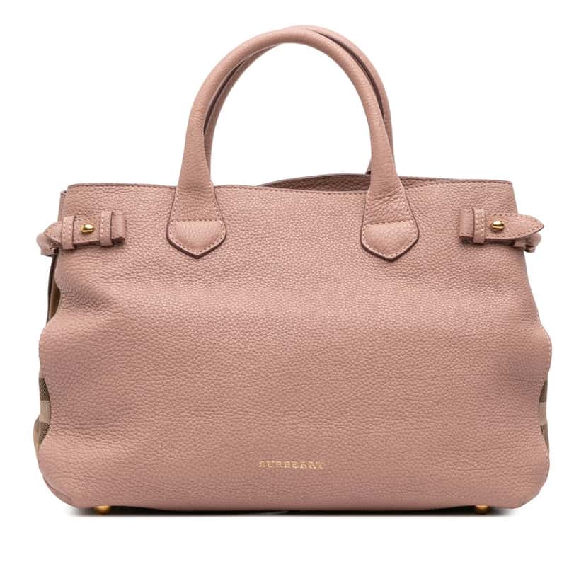 Burberry Medium Leather and House Check Banner Satchel Pink Leather Good condition - Front View