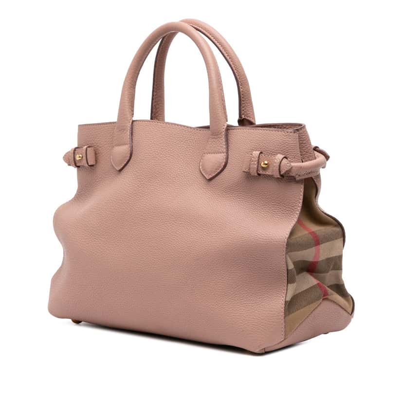 Burberry Medium Leather and House Check Banner Satchel Pink Leather Good condition - Back View
