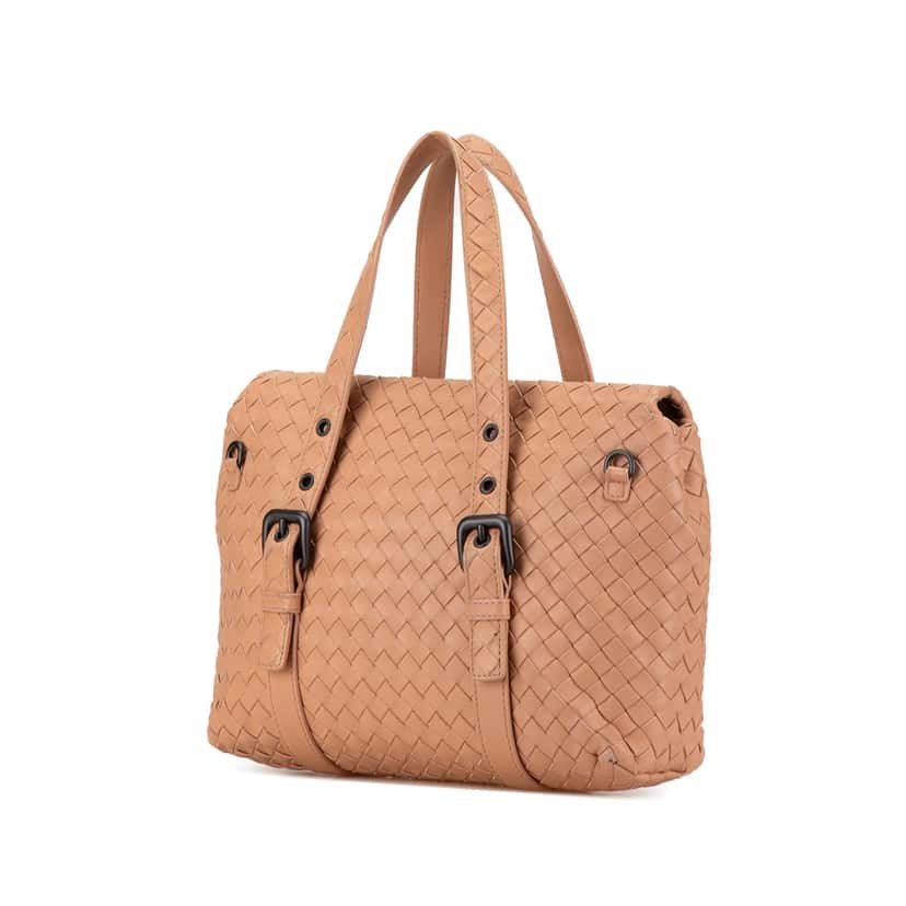 Bottega Veneta Intrecciato Flap Satchel Brown Leather Good condition - Back View