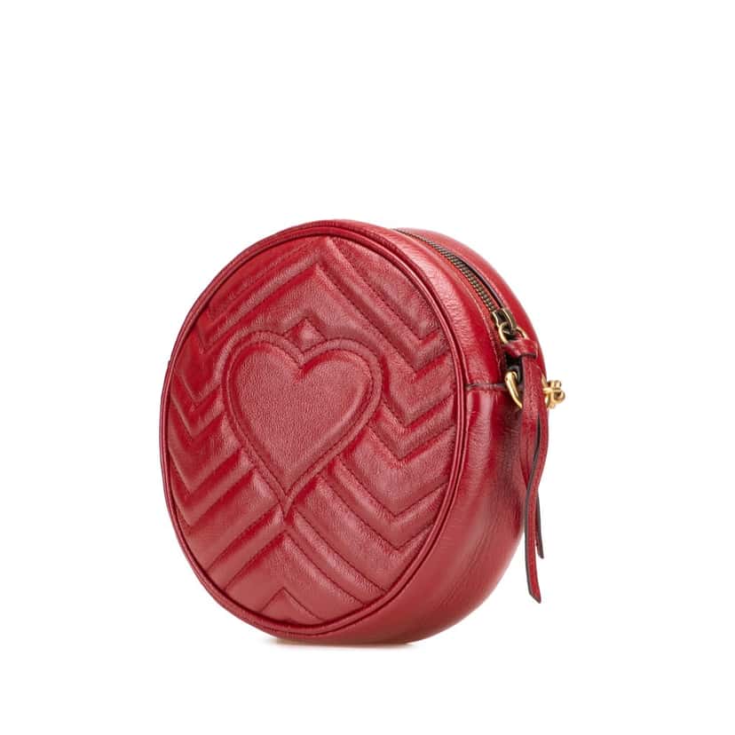 Gucci Mini GG Marmont Matelasse Leather Round Crossbody Red Leather Good condition - Back View