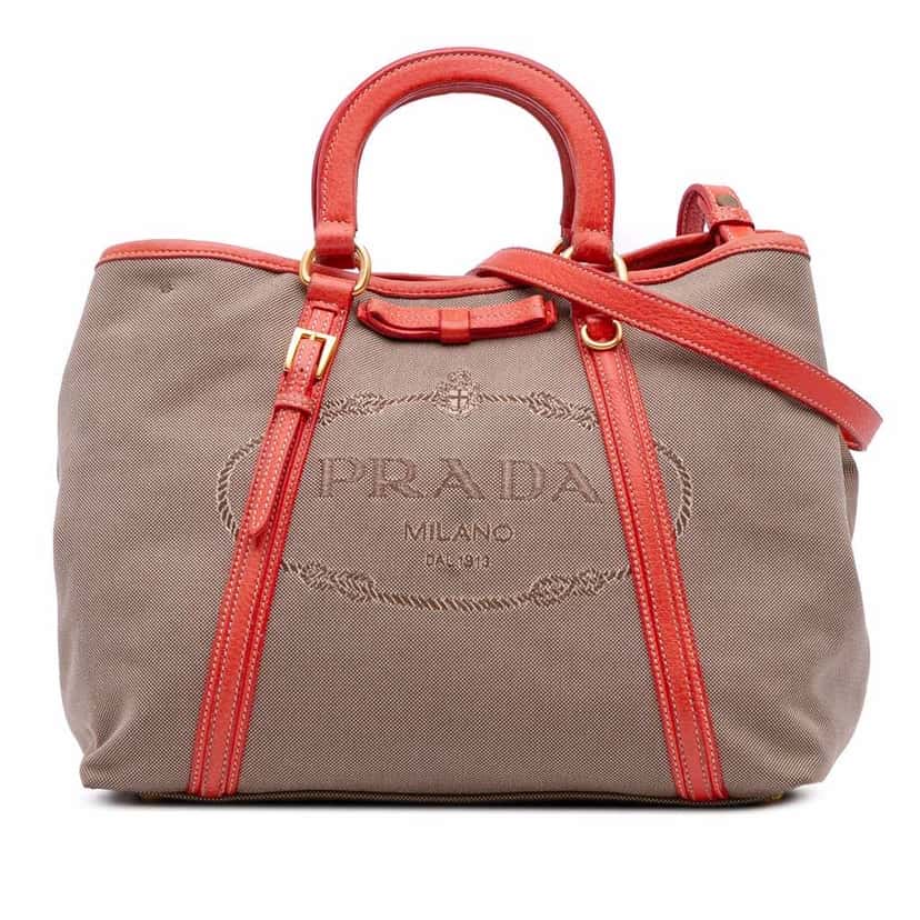 Prada Canvas Canapa Logo Bow Satchel Brown Canvas Good condition - Front View