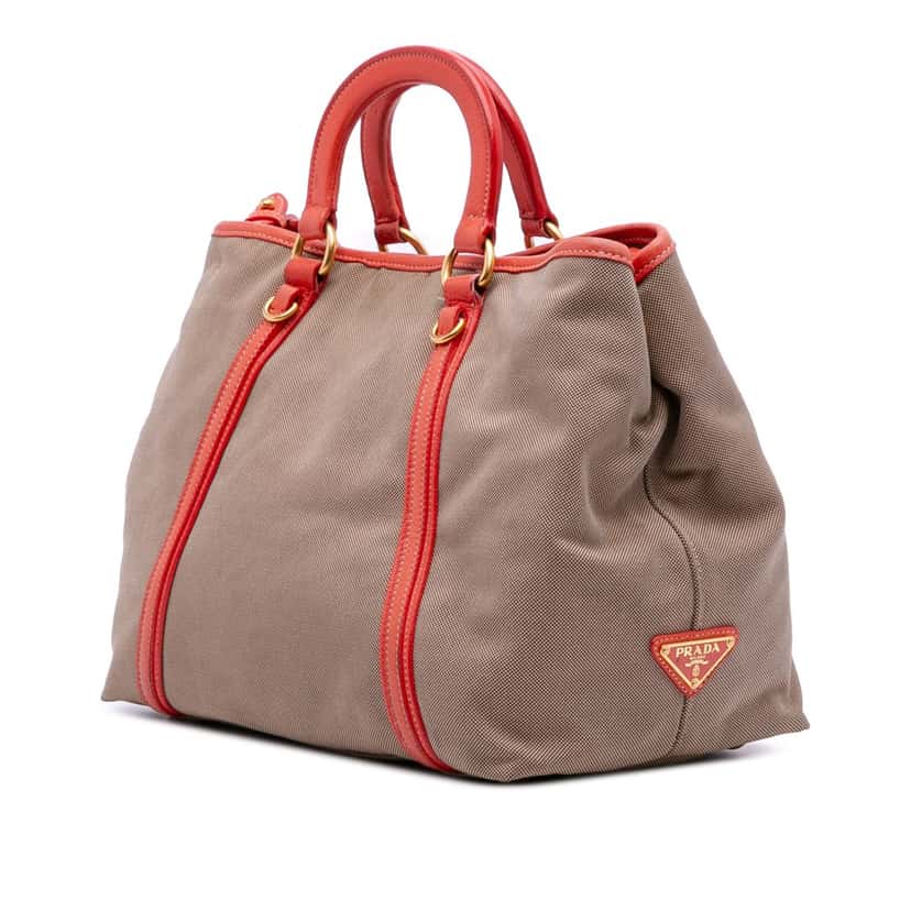 Prada Canvas Canapa Logo Bow Satchel Brown Canvas Good condition - Back View
