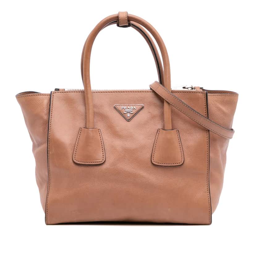 Prada Glace Calf Twin Pocket Satchel Brown Leather Good condition - Front View
