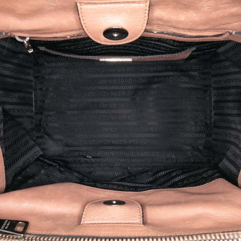Prada Glace Calf Twin Pocket Satchel Brown Leather Good condition - Model View