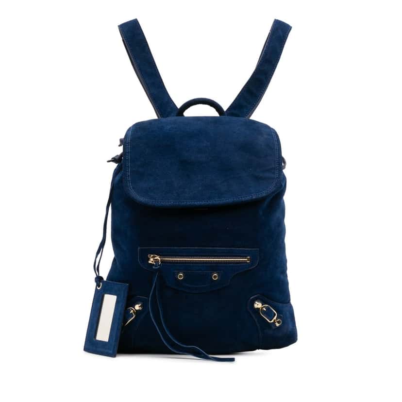 Balenciaga Baby Daim Suede Motocross Classic Traveler Backpack Blue Leather Good condition - Front View
