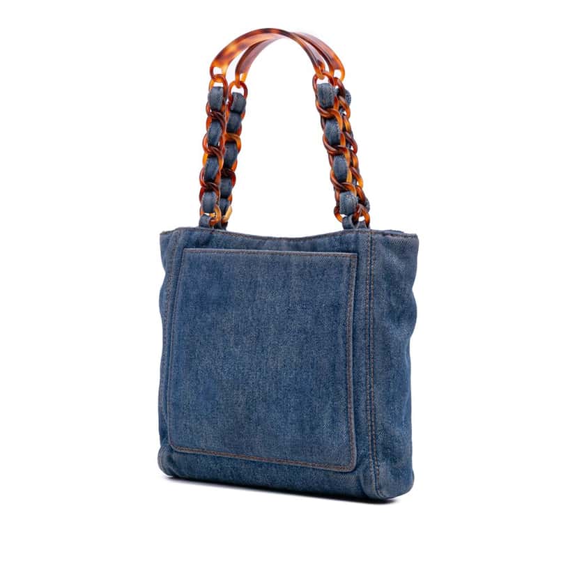 Chanel Small CC Stitched Denim Tote Blue Denim Good condition - Back View