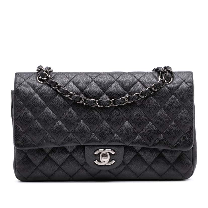 Chanel Medium Classic Caviar Double Flap Black Leather Good condition - Front View