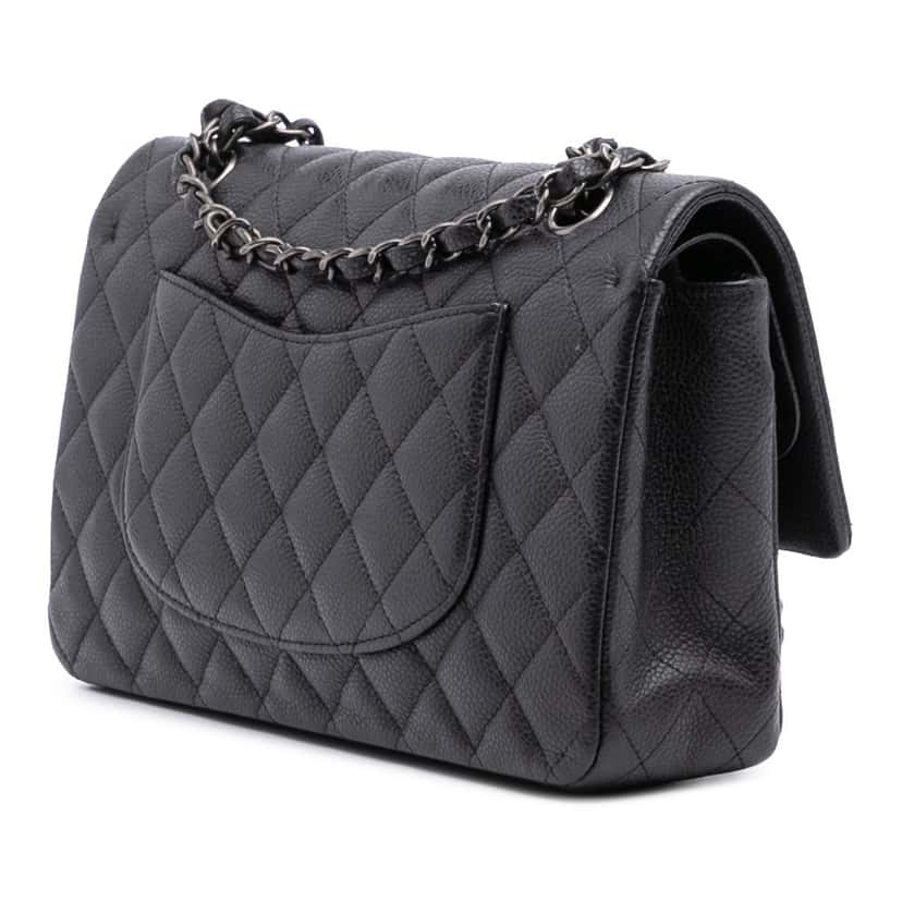 Chanel Medium Classic Caviar Double Flap Black Leather Good condition - Back View