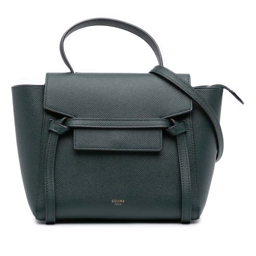 Celine Nano Grained Calfskin Belt Bag Green Leather Good condition - Front View