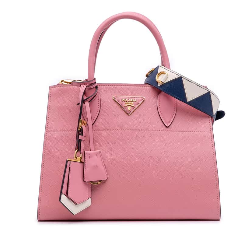 Prada City Calf Trimmed Saffiano Greche Paradigme Bag Pink Leather Good condition - Front View