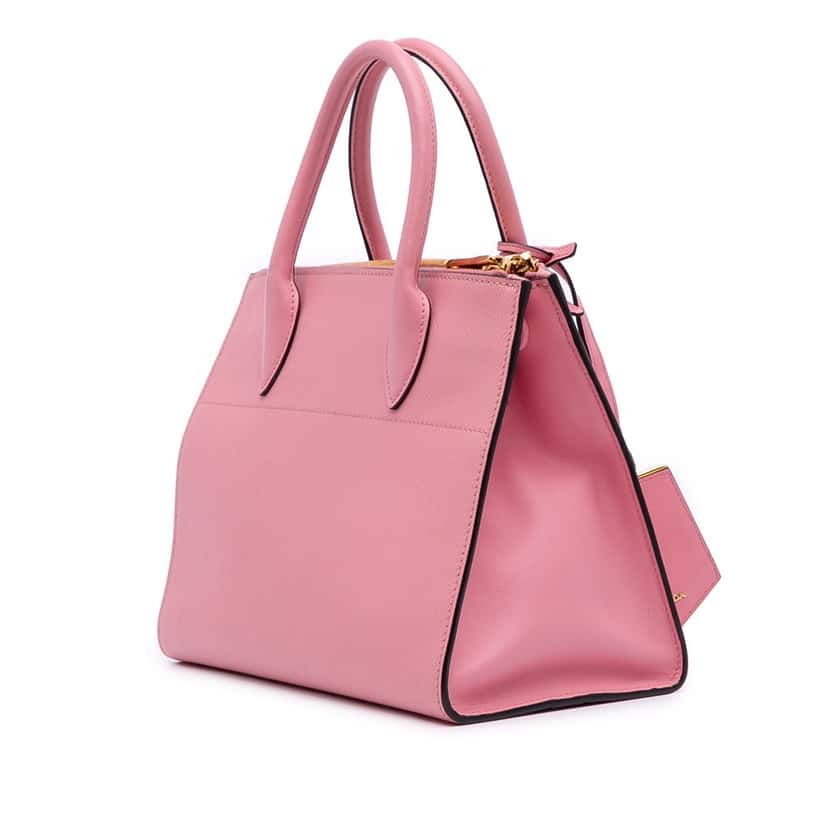 Prada City Calf Trimmed Saffiano Greche Paradigme Bag Pink Leather Good condition - Back View
