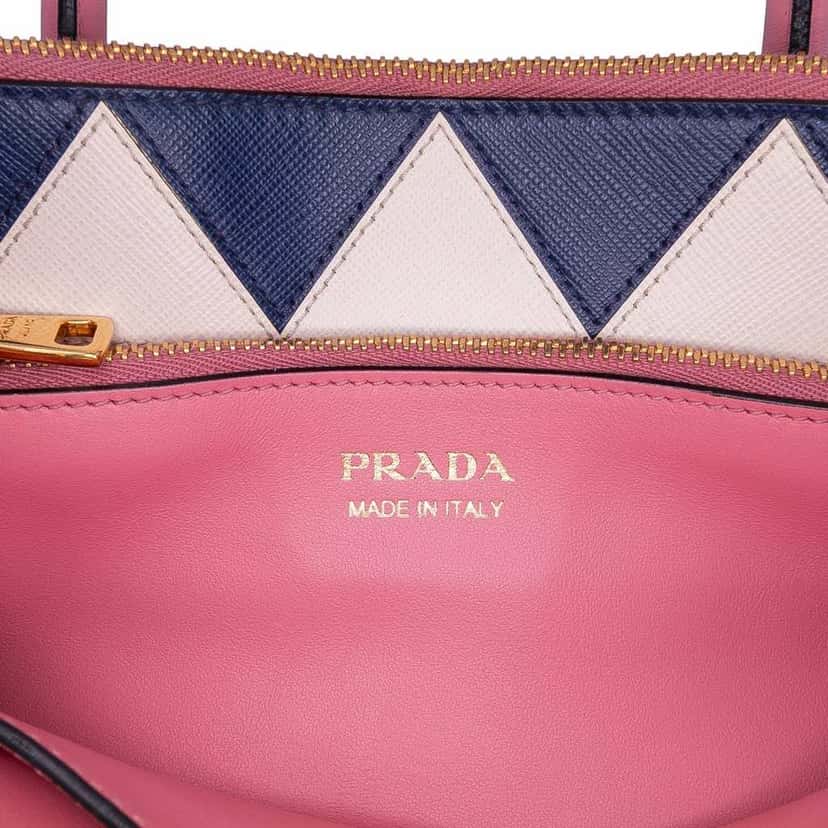 Prada City Calf Trimmed Saffiano Greche Paradigme Bag Pink Leather Good condition - Box View