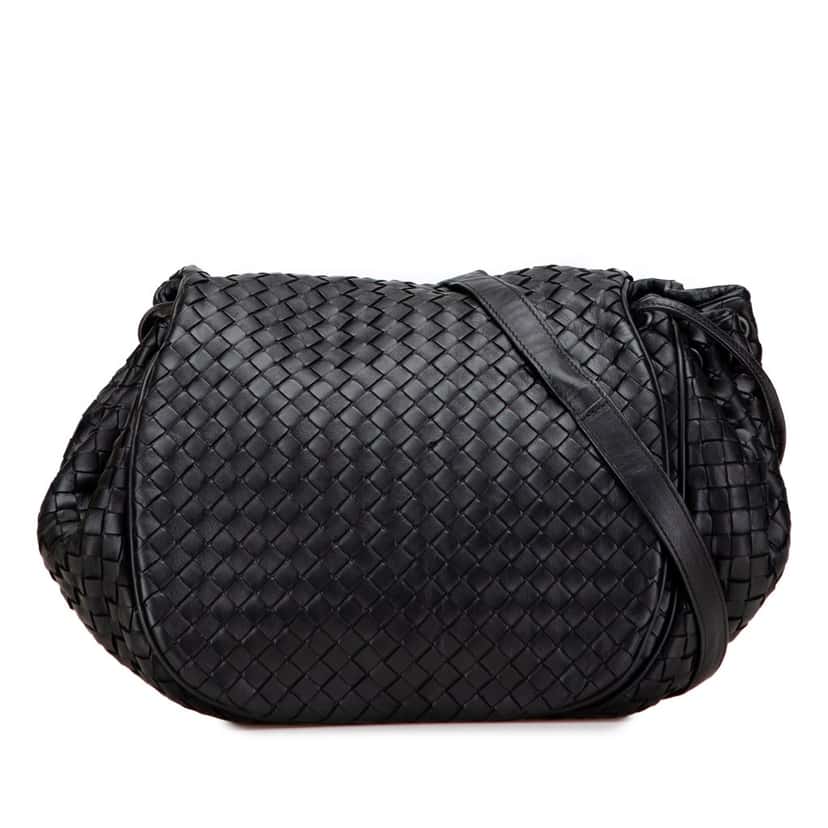 Bottega Veneta Nappa Intrecciato Flap Crossbody Black Leather Good condition - Front View