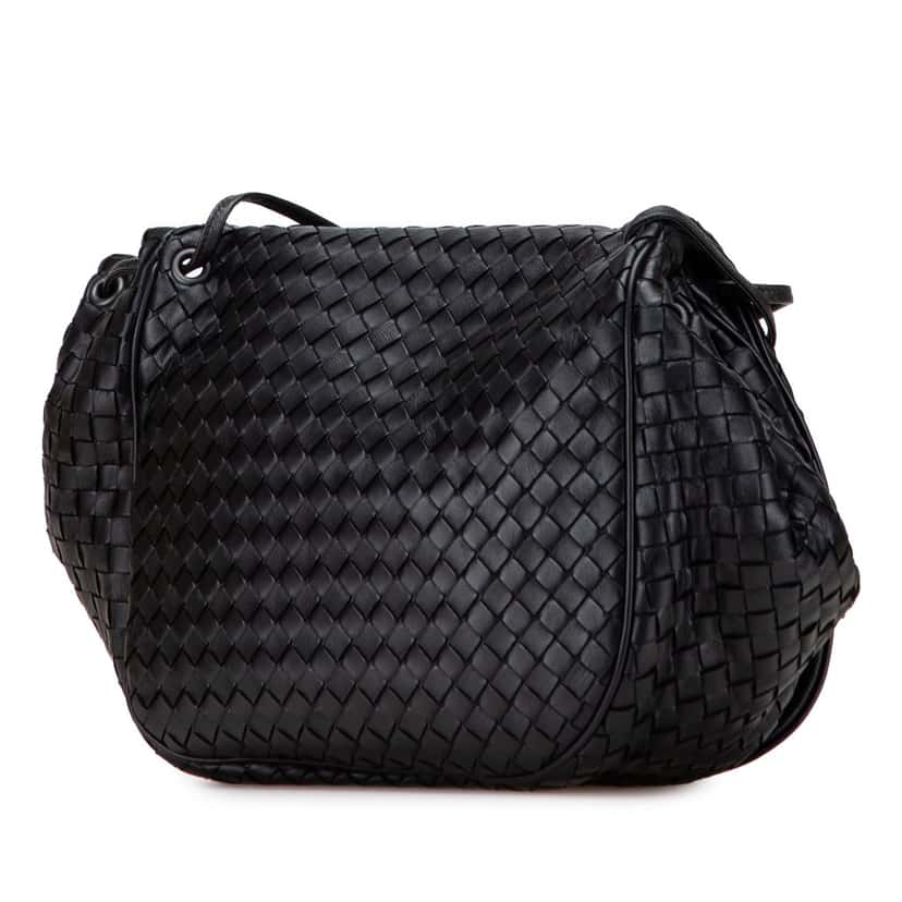 Bottega Veneta Nappa Intrecciato Flap Crossbody Black Leather Good condition - Back View