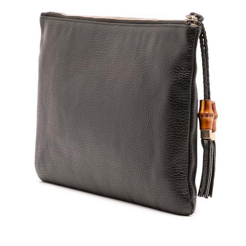 Gucci Calfskin Bamboo Tassel Clutch Black Leather Good condition - Back View