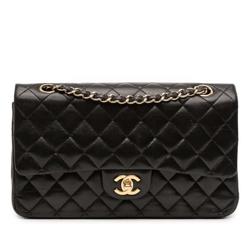 Chanel Medium Classic Lambskin Double Flap Black Leather Good condition - Front View
