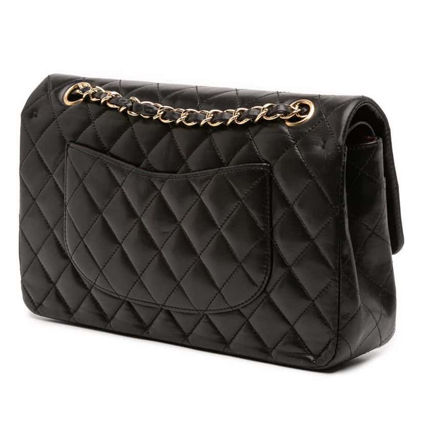 Chanel Medium Classic Lambskin Double Flap Black Leather Good condition - Back View