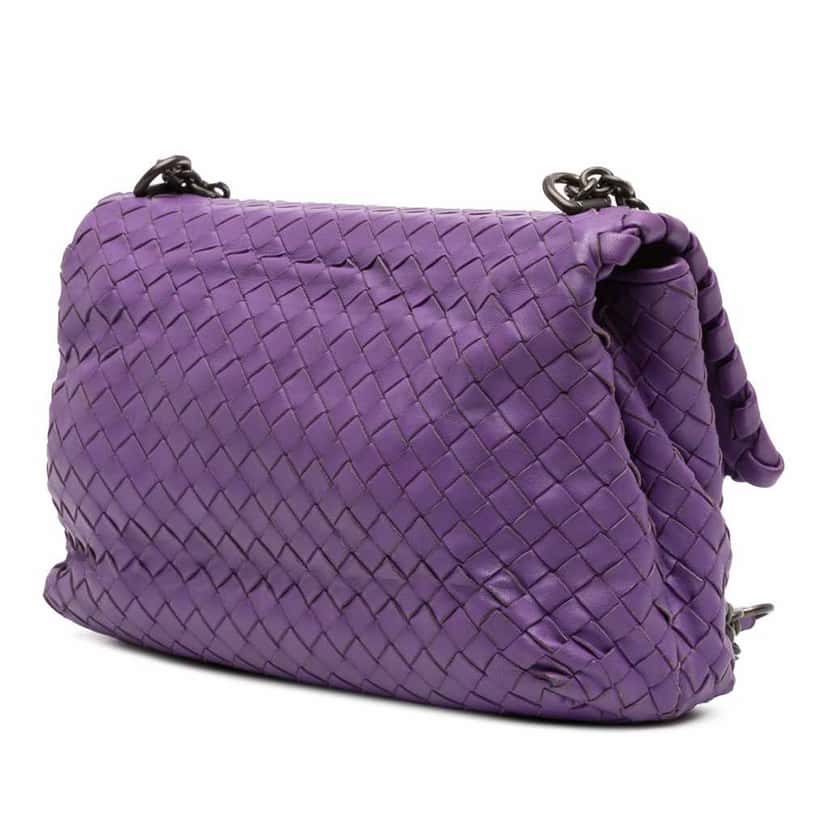 Bottega Veneta Small Nappa Intrecciato Olimpia Crossbody Purple Leather Good condition - Back View