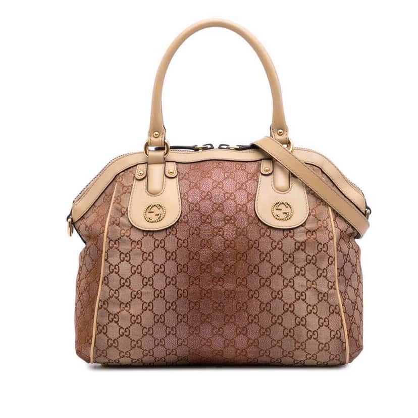 Gucci Medium GG Lurex Scarlett Satchel Brown Canvas Fair condition - Front View