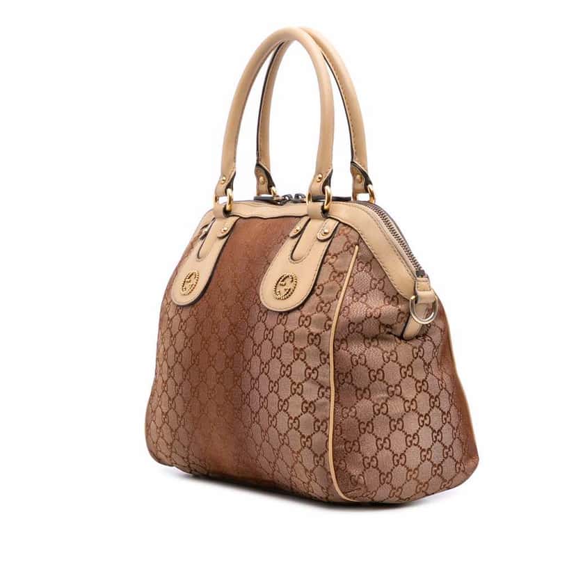 Gucci Medium GG Lurex Scarlett Satchel Brown Canvas Fair condition - Back View