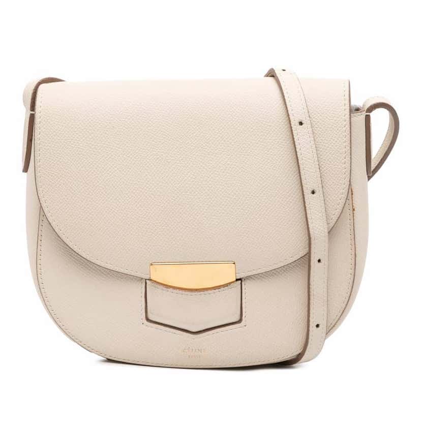 Celine Small Grained Calfskin Trotteur Crossbody White Leather Good condition - Front View