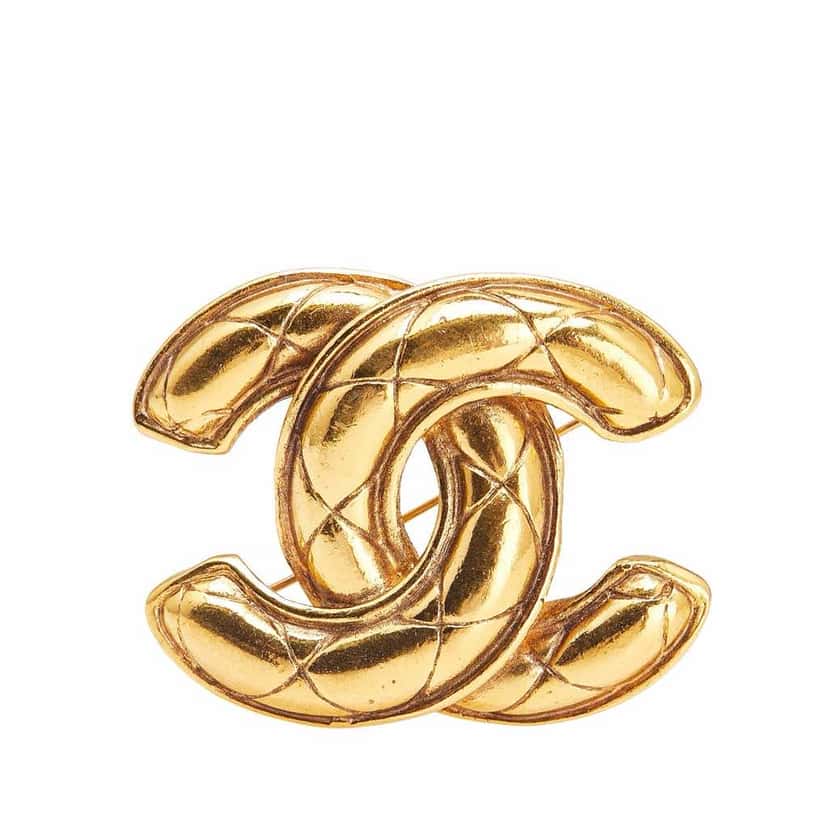 Chanel Gold Plated CC Quilted Brooch Gold Metal Good condition - Front View