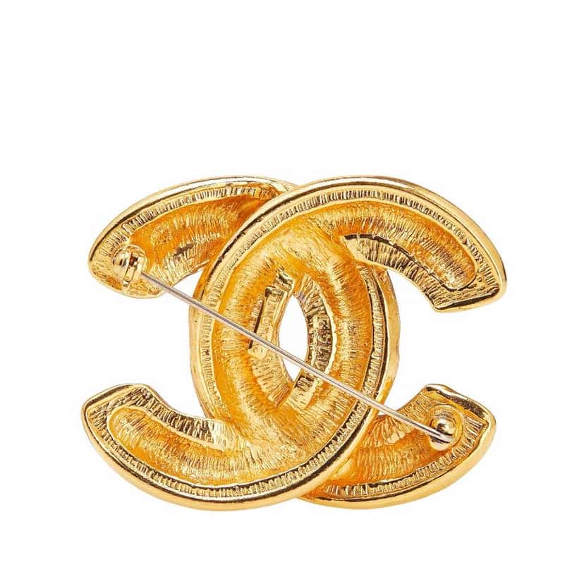 Chanel Gold Plated CC Quilted Brooch Gold Metal Good condition - Back View