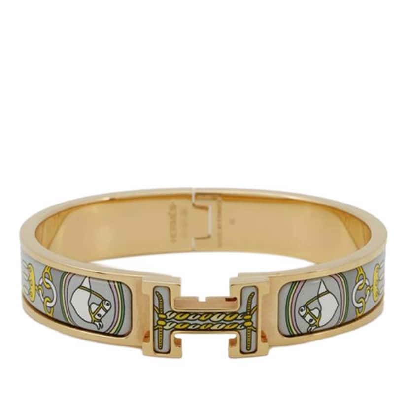 Hermès Narrow Bouquets Selliers Enamel Clic H Bangle Grey Good condition - Front View