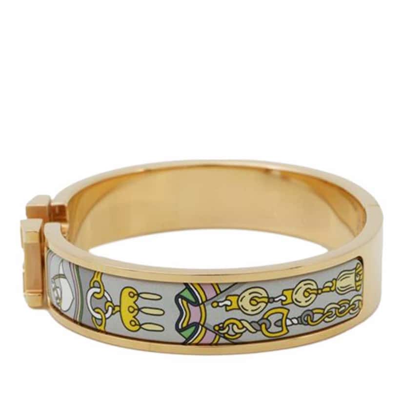 Hermès Narrow Bouquets Selliers Enamel Clic H Bangle Grey Good condition - Back View