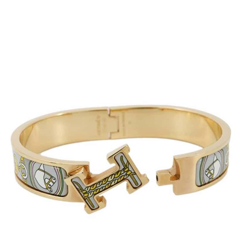 Hermès Narrow Bouquets Selliers Enamel Clic H Bangle Grey Good condition - Model View