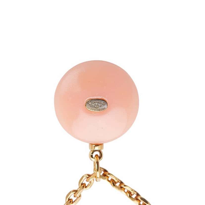 Chanel Resin CC Faux Pearl Pendant Necklace Pink Good condition - Back View