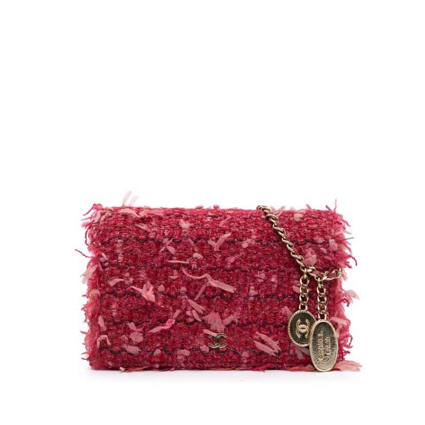 Chanel CC Tweed Wallet On Chain Pink Tweed Good condition - Front View