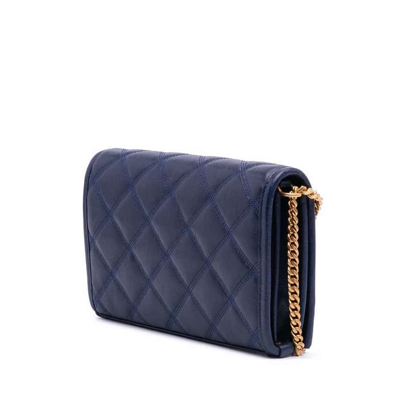 Saint Laurent Quilted Diamond Lambskin Becky Wallet on Chain Blue Leather Good condition - Back View