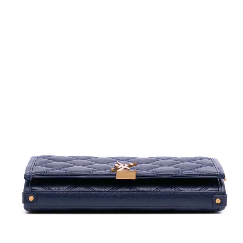 Saint Laurent Quilted Diamond Lambskin Becky Wallet on Chain Blue Leather Good condition - Inside View