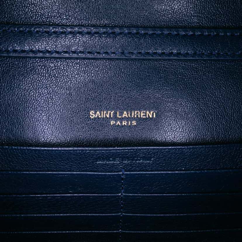 Saint Laurent Quilted Diamond Lambskin Becky Wallet on Chain Blue Leather Good condition - Box View