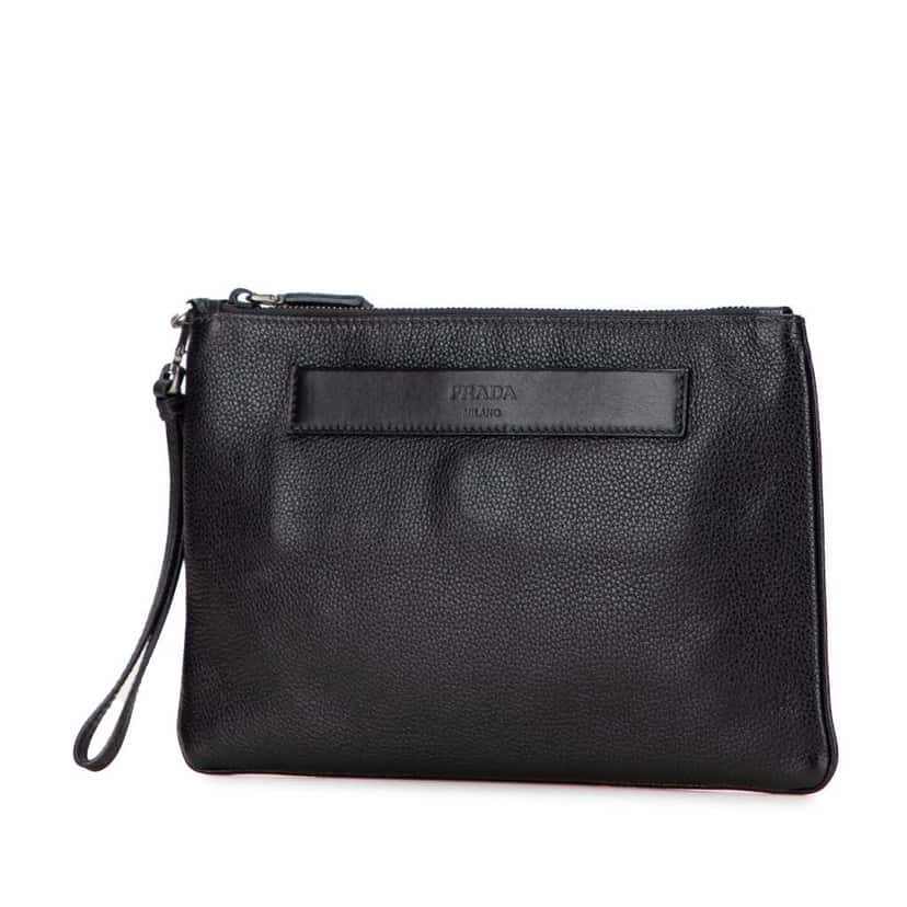 Prada Vitello Daino Wristlet Clutch Black Leather Good condition - Back View