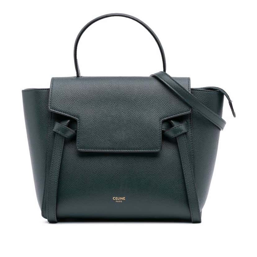 Celine Nano Grained Calfskin Belt Bag Green Leather Good condition - Front View