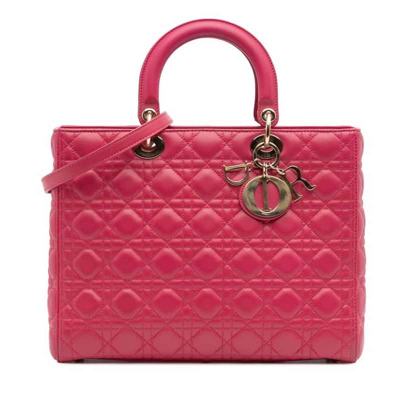Dior Large Lambskin Cannage Lady Dior Pink Leather Good condition - Front View