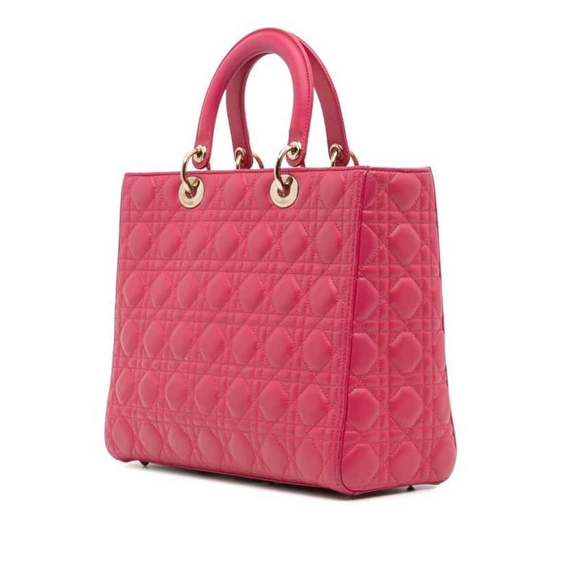 Dior Large Lambskin Cannage Lady Dior Pink Leather Good condition - Back View