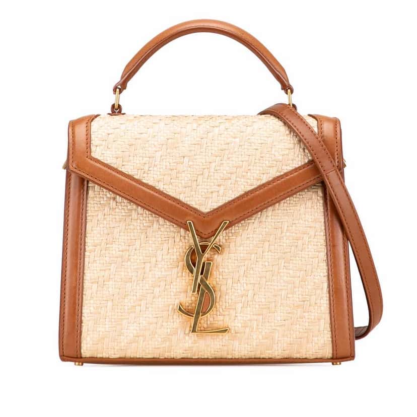 Saint Laurent Mini Raffia Monogram Cassandra Top Handle Bag Brown Good condition - Front View