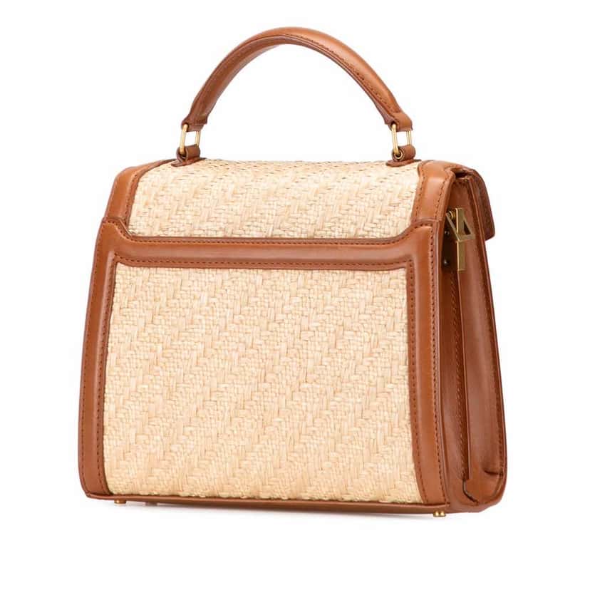 Saint Laurent Mini Raffia Monogram Cassandra Top Handle Bag Brown Good condition - Back View