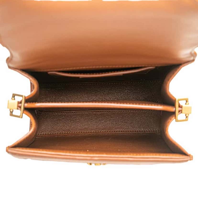 Saint Laurent Mini Raffia Monogram Cassandra Top Handle Bag Brown Good condition - Model View